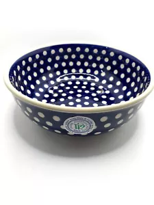 Boleslawiec Nuovo con etichette Piccolo Servizio Ciotola Zuppiera Insalatiera Blu Bianco Pois 8" - Foto 1 di 8