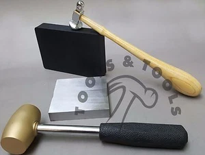 BRASS & DOME CHASING HAMMERS STEEL & RUBBER BENCH BLOCKS KIT DAPPING JEWELRY - Picture 1 of 2