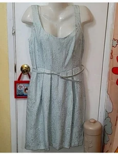 Alex EVENINGS Cocktail Dress Women's 14 Belted Ice Blue Floral Glitter Vtg - Picture 1 of 10