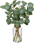 35CM Artificial Eucalyptus Stems in Glass Vase with Faux Water, 14