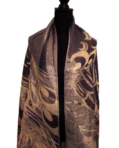 Pashima Schal Rechteckig Fransen Silber Mehrfarbig Pashmina Seide 68x28" - Bild 1 von 7