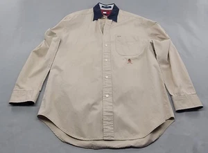 Vintage 90s Tommy Hilfiger Crest Button Tan Longsleeve Shirt Small - Picture 1 of 9