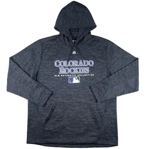 Felpa con cappuccio baseball Colorado Rockies Majestic autentica da uomo grigia nera MLB taglia XL - Foto 1 di 7