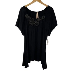 Womens Avenue Luxe Collection Size 22/24 Black Ruffle Neckline Top NWT Plus - Picture 1 of 6