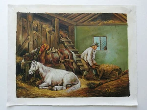 Ölgemälde Pferdestall handgemalt auf Leinwand signiert Jeaven (Pos-Nr. 108-1) - Picture 1 of 3
