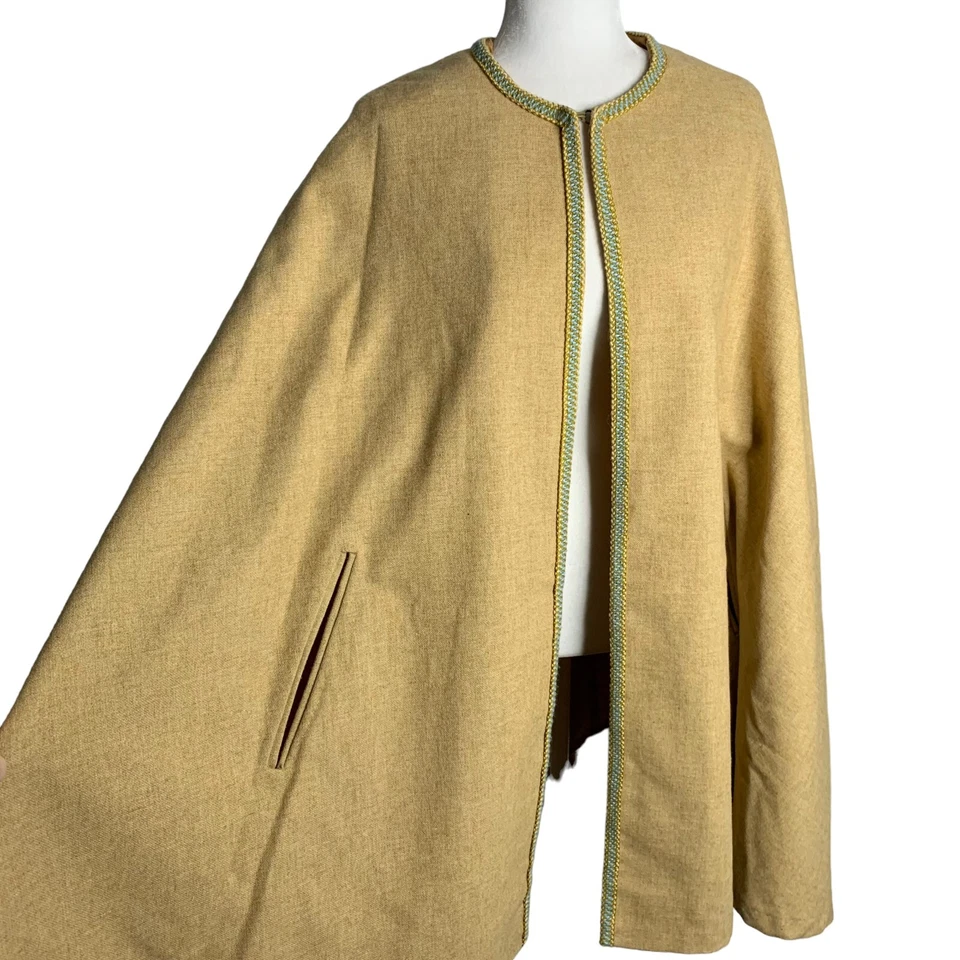 Abrigo con Capa de Lana Vintage Años 60 Para Mujer OS Talla Única Tostado Mod Bordado Forrado Foto 1 de 4