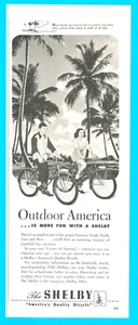 1946 SHELBY BICYCLE Ohio PRINT AD vintage bike on beach Tropical palm trees - Picture 1 of 4