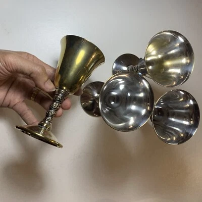 Juego de 4 copas de vino Valero plateadas con vástago torcido de uva hechas en España Foto 1 de 4