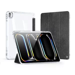 Clear Case For iPad Pro/Air 13/11 2024 Auto Sleep Magnetic Closure Leather Cover - Picture 1 of 15