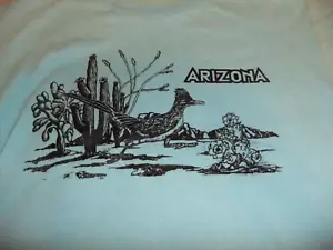 VTG 80'S ARIZONA Landscape w/ Roadrunner TEAL T-shirt ADULT Size L SINGLE STIT - Picture 1 of 5