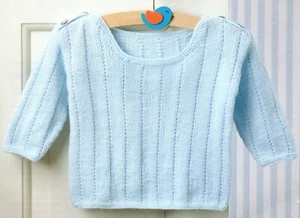 Babies Ribbed Sweater 4ply Easy Knitting Pattern 3-12 mths - Picture 1 of 1