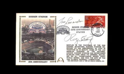 Tom Lasorda Roger Craig PSA DNA Signed 1987 Cache FDC Dodger Stadium 25th Anniv  - Image 1 of 2