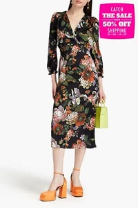 RRP€450 VIVETTA Satin Midi Dress IT38 US2 UK6 XS Floral Print Wrap Effect V-Neck - Picture 1 of 7