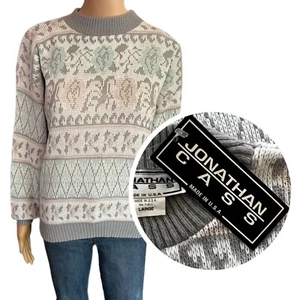 Vintage Jonathan Cass Sweater 80s Mock Neck Winter Sweater - Size Large - Picture 1 of 8