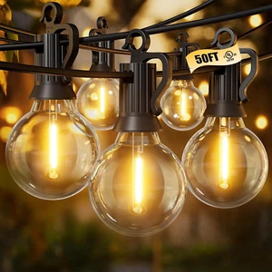 Dimmable LED Outdoor String Lights - 50ft Connectable G40 Globe Bulbs - Picture 1 of 12