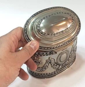 Messing Antik Versilbert Oval Schmuck Samt Gefüttert Schmuckkästchen Gravur - Bild 1 von 10