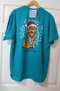 Puppie Love Christmas Puppy T-Shirt Teal NWT - Picture 1 of 8