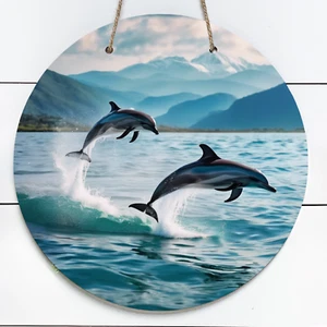 Dolphins 10" Metal Indoor/Outdoor Round Sign - Picture 1 of 1