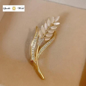 Exquisite Gold Zircons & Opal Wheat Brooch for Women’s Pin Dress Clothing Brooch - Picture 1 of 5