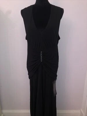 Womens Black Ruched, Front Slit Gown 14 NWT - Image 1 of 4