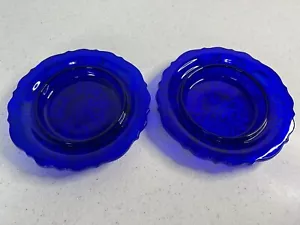 2 Mosser Cobalt Blue Glass Butter Cheese VTG Dishes Inverted Thistle USA - Picture 1 of 14