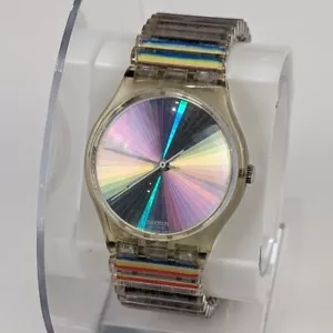 RARE Vintage 90s Swatch Watch TIME TO DANCE Bellows Belt Flex Band Primary WORKING - Bild 1 von 15