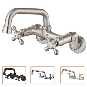 Kitchen Faucet Wall Mount Sink Faucet Dual Handle 360° Swivel Spout Mixer Taps - Picture 1 of 58