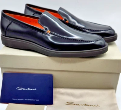 Santoni Detroit Men's Black Leather Loafers Shoes UK11 US12 - Image 1 of 4