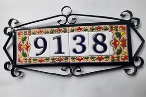 7.5 x 3.5cm Chilli Hand-painted Ceramic Number Tiles & Metal Frames - Picture 1 of 61