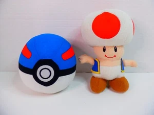 Super Mario Bros. Toad 7" Plush & Pokeball 5" Plush - Picture 1 of 4