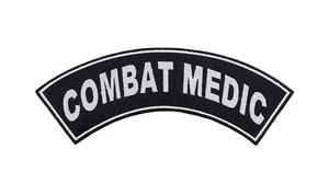 Combat Medic White on Black Iron on Top Rocker Large Patch for Jackets - Picture 1 of 2