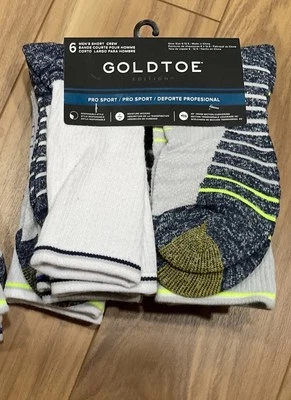 GOLD TOE PRO SPORT Hombres Calcetines Cortos Crew 6 Pares Zapato Talla 6-12.5 Nuevo Foto 1 de 3