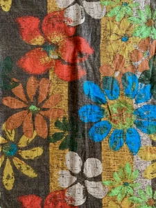 New Vintage MOD 1970s Flower Power LINEN Interior FABRIC Orange Brown Turquoise - Picture 1 of 8