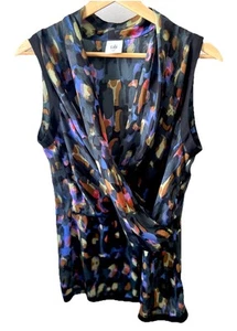 CAbi Flaunt Faux Wrap Sleeveless Blouse Size Medium Black Multicolor Style 3077 - Picture 1 of 6