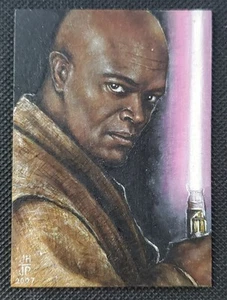 2007 sketch card art MACE WINDU star wars POTRATZ + HAI not topps SAMUEL JACKSON - Picture 1 of 8