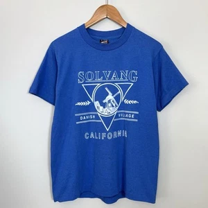 Vintage Fruit of the Loom Solvang California T-Shirt Single Stitch USA Blue M - Picture 1 of 12