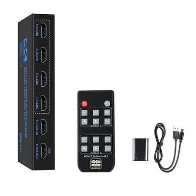 4K 60hz 4x2 HDMI Matrix w/ Audio 4X2 Matrix HDMI Switch Splitter 4 in 2 out - Image 1 of 4
