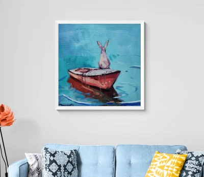 Impresión de Bellas Artes José Trujillo 36x36" Coleccionable Artista Bunny Boat Sea XL Foto 1 de 4