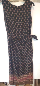 Vintage Liz Claiborne 100% Silk Dress Sz 12 Black Print Sleeveless Faux Wrap - Picture 1 of 12