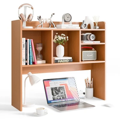 Estantería de Escritorio Madera Escritorio Hutch Organizador con 5 Estantes para Computadora Escritorio Natural Foto 1 de 4
