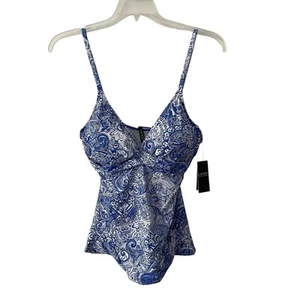 Lauren Ralph Lauren Blue White Print Size 14 Women's Underwire Tankini - Picture 1 of 8