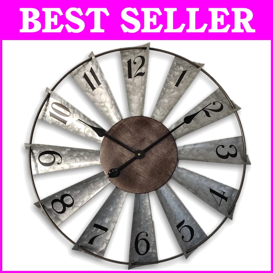Silent Battery-Operated Rustic Windmill Wall Clock - Ideal for Country Homes - Image 1 of 4