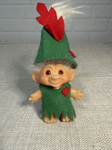 Vintage 60er Jahre DAM TROLL Puppe rosige Wangen gelbe Haare. Orange Augen Robbin Hood? - Bild 1 von 12