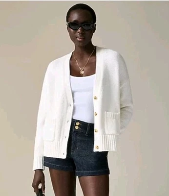 Cárdigan relajado de algodón Heritage talla XL marfil CG810 $98 NUEVO CON ETIQUETAS J.Crew Foto 1 de 4