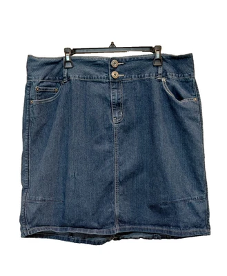 Minifalda lápiz vaquera Ashley Stewart 18W ajustada elástica grunge abertura trasera azul Foto 1 de 4