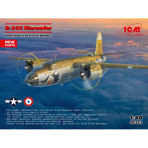 B-26G MARAUDER WWII AMERICAN/FRANCE BOMBER KIT 1:48 Icm Kit Aerei Modellino Nuov - Immagine 1 di 1