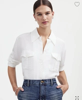 Madewell Alexa Chung White Shirt L Button-Up Pockets Minimalist Old Money $115 - Image 1 of 4