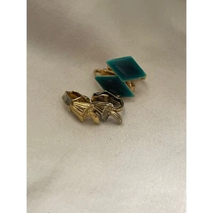 Gold Tone Little Mushroom and Blue-Green Diamond Shape Clip-On Earrings-2 Pairs - Picture 1 of 12