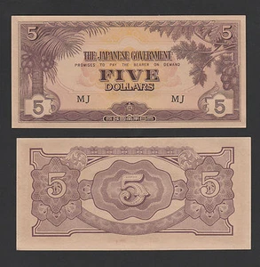 Malaya Japanese Occupation 5 Dollars Prefix " MJ " - AUNC - Picture 1 of 1