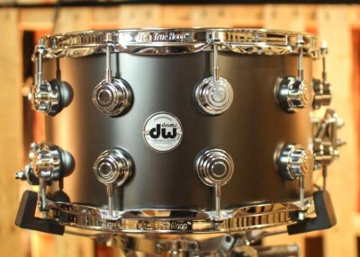 DW 8x14 Collector's Satin Black over Brass Snare Drum - DRVD0814SVCBK - Image 1 of 4